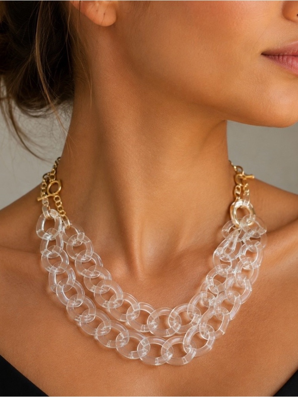 Clear Acrylic Link Necklace with Gold Hardware